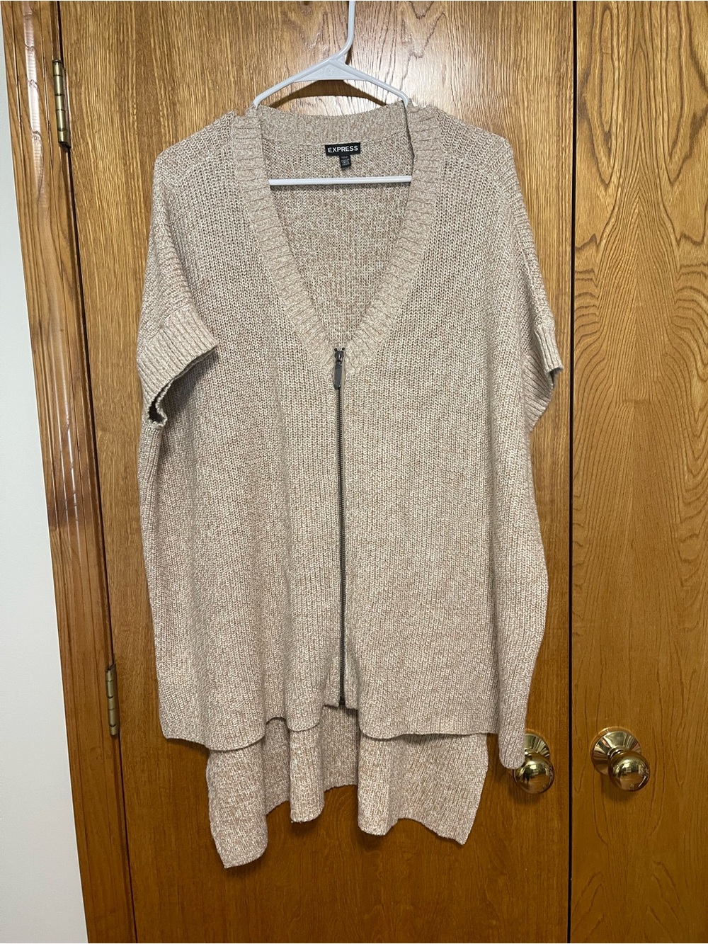 Express Taupe Zip-Front Knit Cardigan